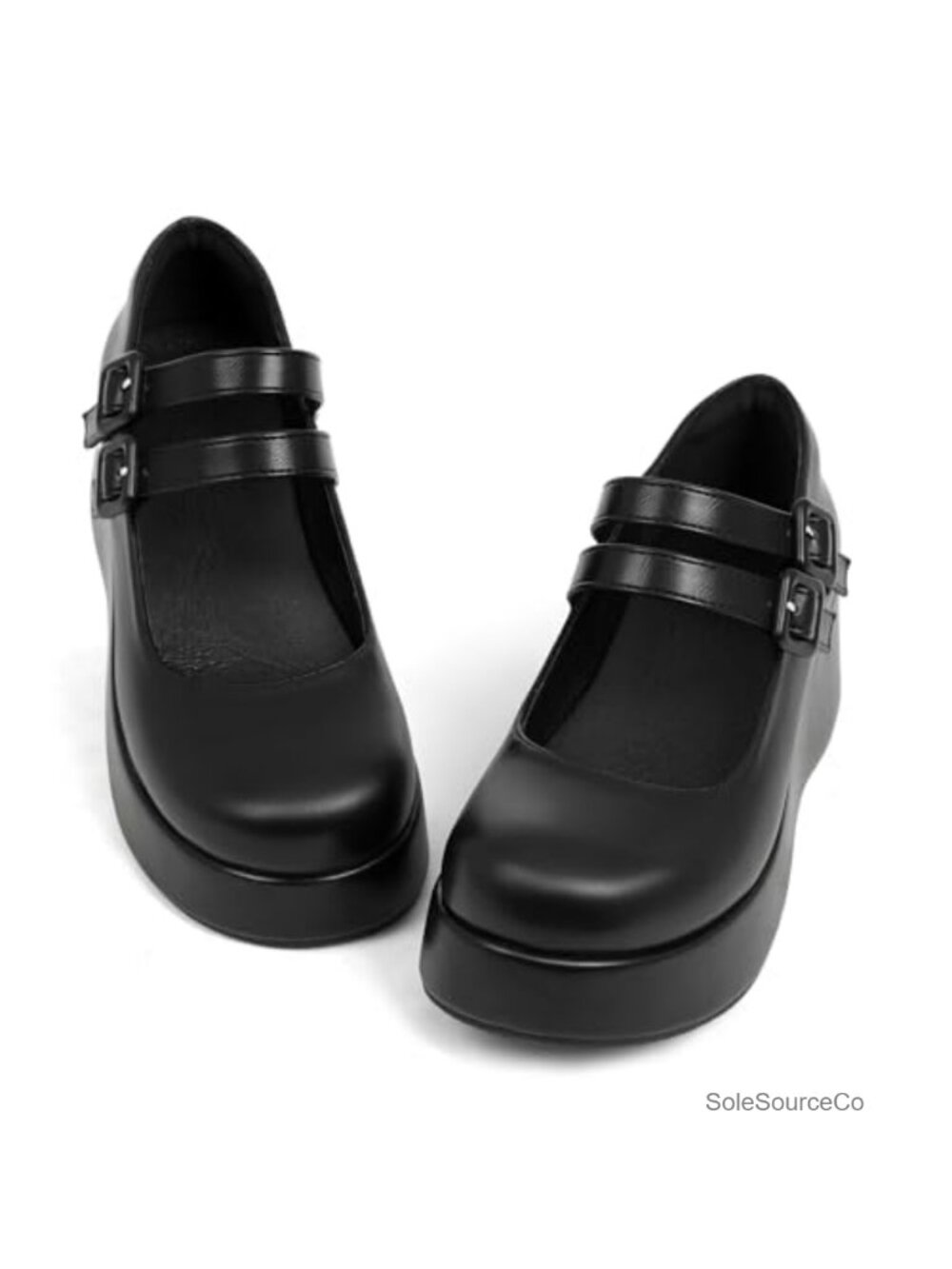Women's Mary Jane Platform Chunky Round Toe Faux Leather Pumps